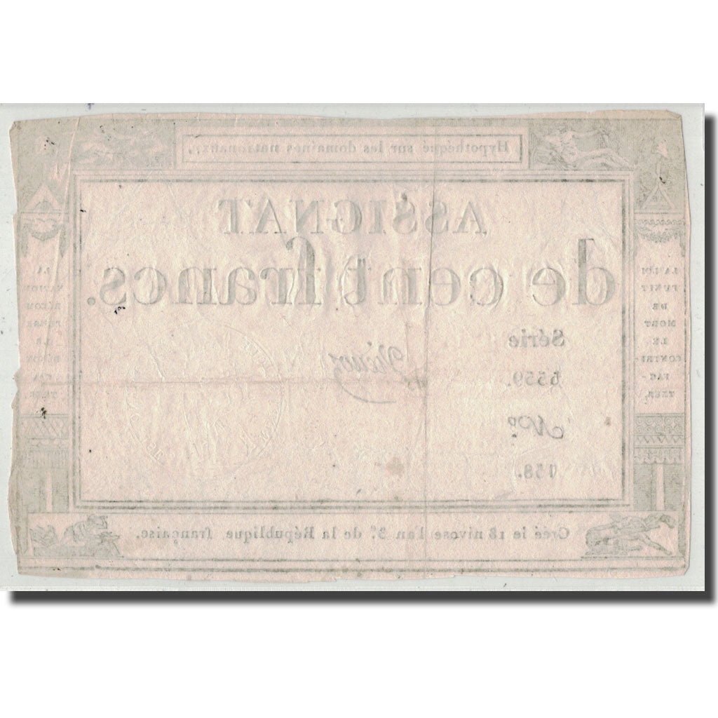 Francja, 100 Francs, 1795, Vienoz, 7.1.1795, VF(20-25), KM:A78, Lafaurie:173