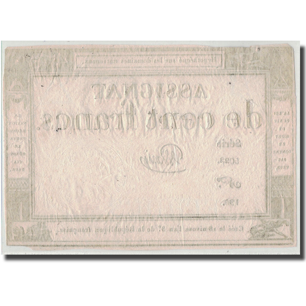 Francja, 100 Francs, 1795, Warin, 7.1.1795, VF(20-25), KM:A78, Lafaurie:173
