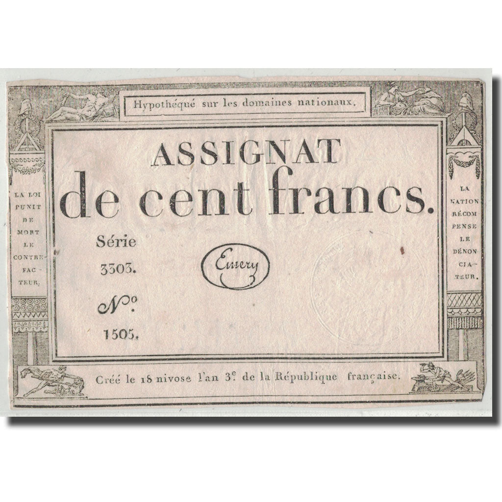 Francia, 100 Francs, 1795, Emery, 7.1.1795, BC, KM:A78, Lafaurie:173