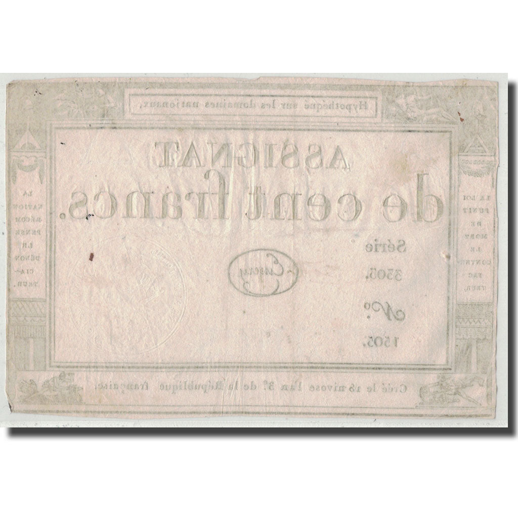 Francia, 100 Francs, 1795, Emery, 7.1.1795, BC, KM:A78, Lafaurie:173