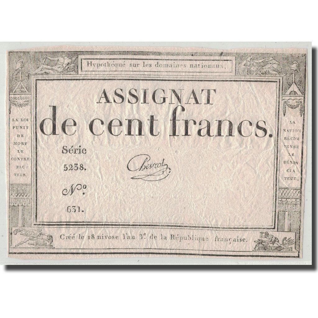 France, 100 Francs, 1795, Chevrot, 7.1.1795, VF(20-25), KM:A78, Lafaurie:173