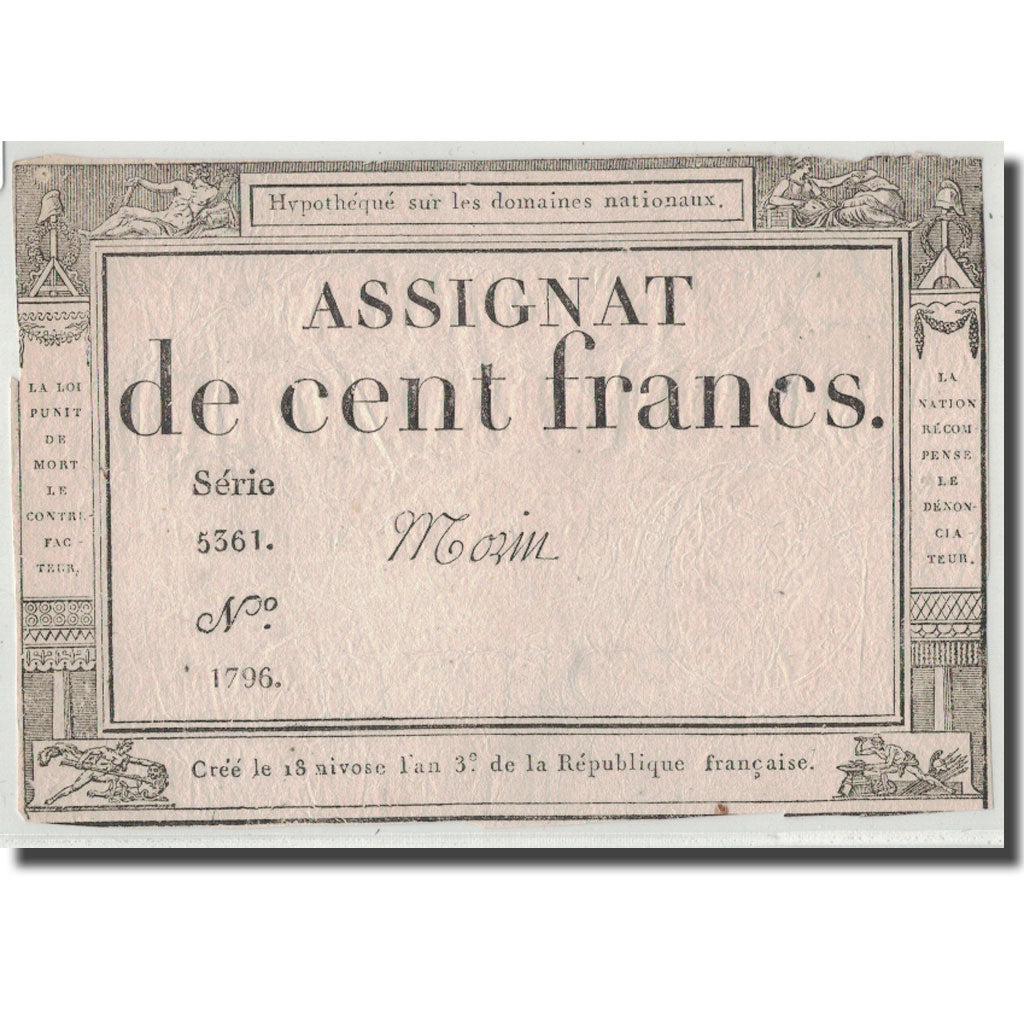 Francia, 100 Francs, 1795, Marin, 7.1.1795, MB, KM:A78, Lafaurie:173
