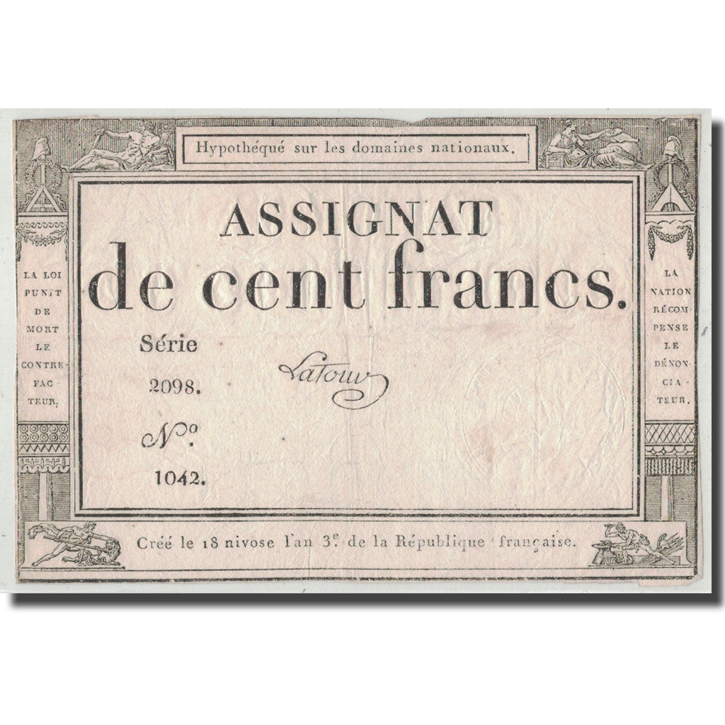 Frankrijk, 100 Francs, 1795, Latour, 7.1.1795, TB, KM:A78, Lafaurie:173