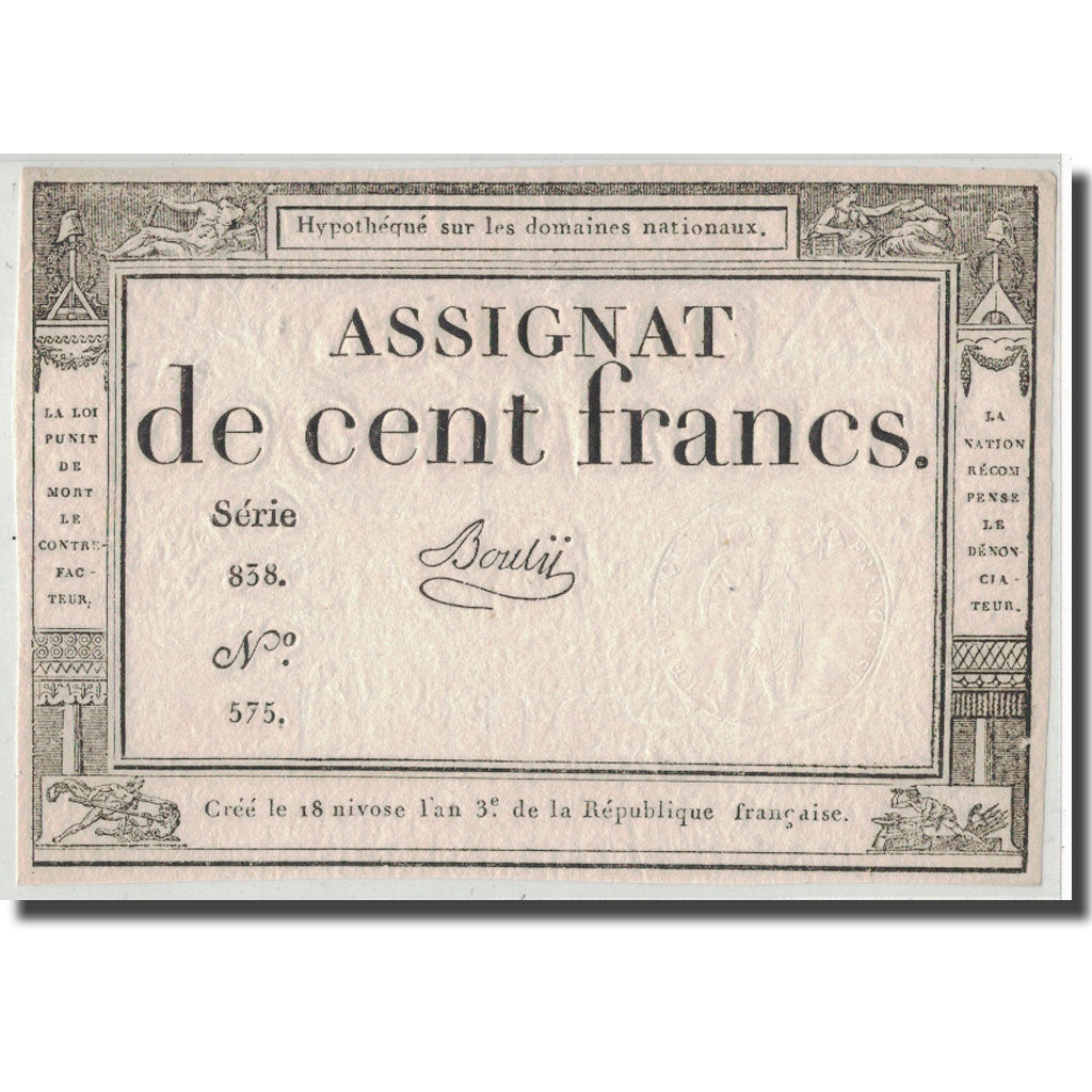 France, 100 Francs, 1795, Bouly, 7.1.1795, VF(30-35), KM:A78, Lafaurie:173