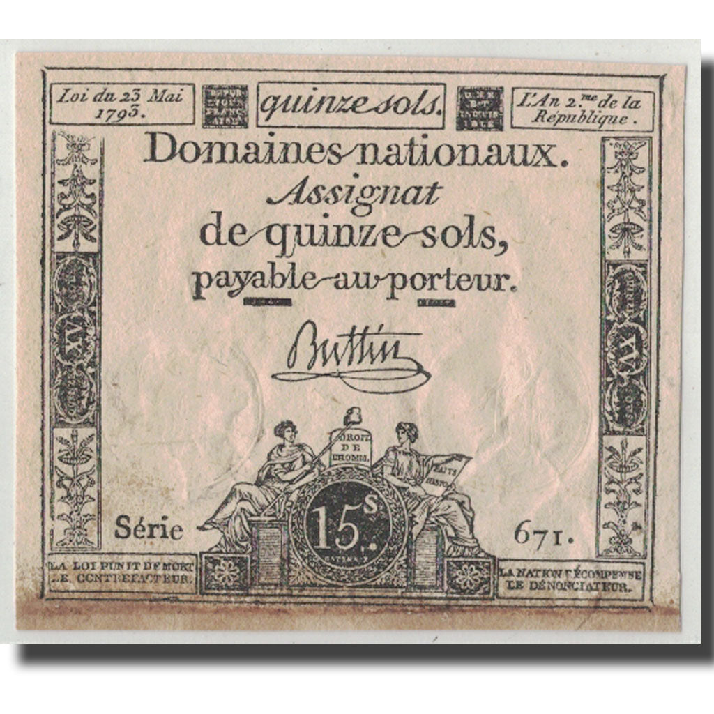 France, 15 Sols, 1793, Buttin, 1793-05-23, VF(30-35), KM:A69b, Lafaurie:166