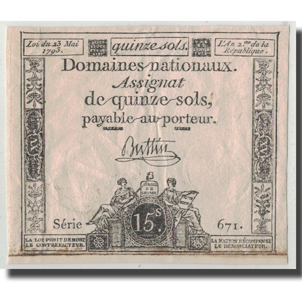 Francia, 15 Sols, 1793, Buttin, 1793-05-23, BC+, KM:A69b, Lafaurie:166