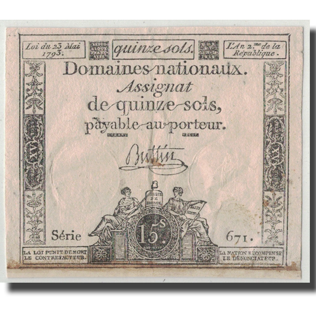 Francja, 15 Sols, 1793, Buttin, 1793-05-23, VF(30-35), KM:A69b, Lafaurie:166
