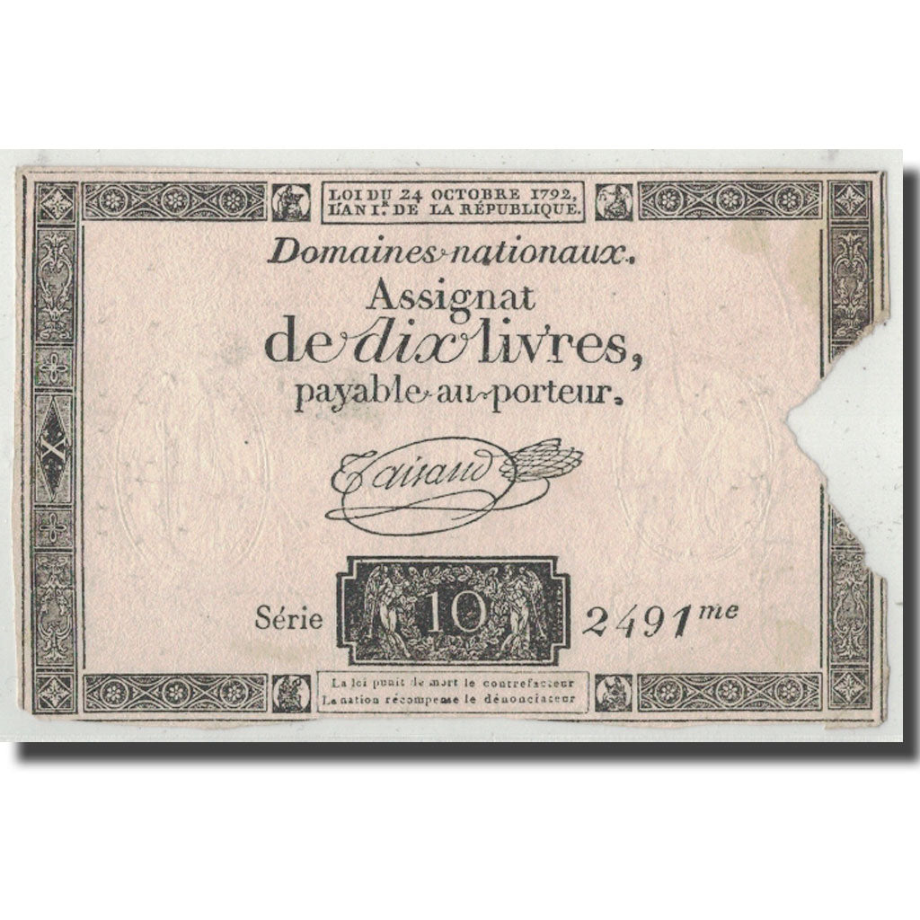Francia, 10 Livres, 1792, Taisaud, 1792-10-24, BC, KM:A66b, Lafaurie:161b