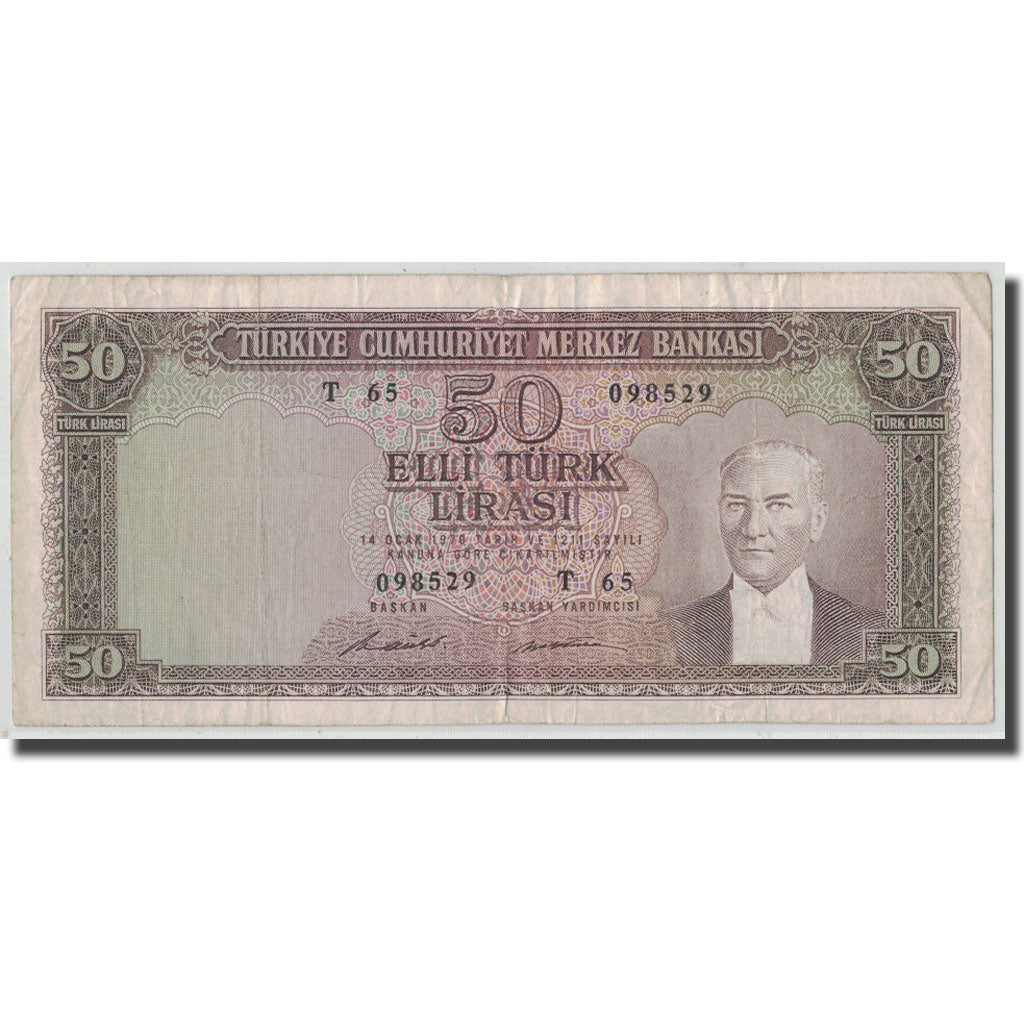 Banknote, Turkey, 50 Lira, L.1970, 1971-08-02, KM:187Aa, VF(30-35)