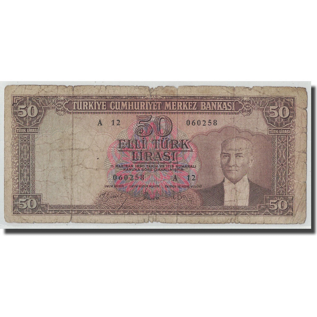 Banknote, Turkey, 50 Lira, L.1930, 1951-12-01, KM:162a, VG(8-10)