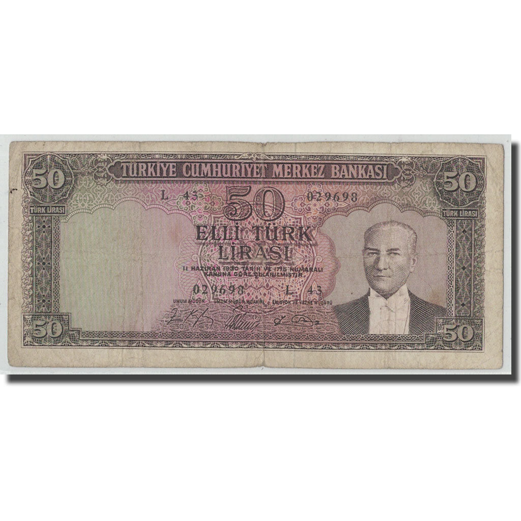Banknote, Turkey, 50 Lira, L.1930, 1951-12-01, KM:162a, F(12-15)