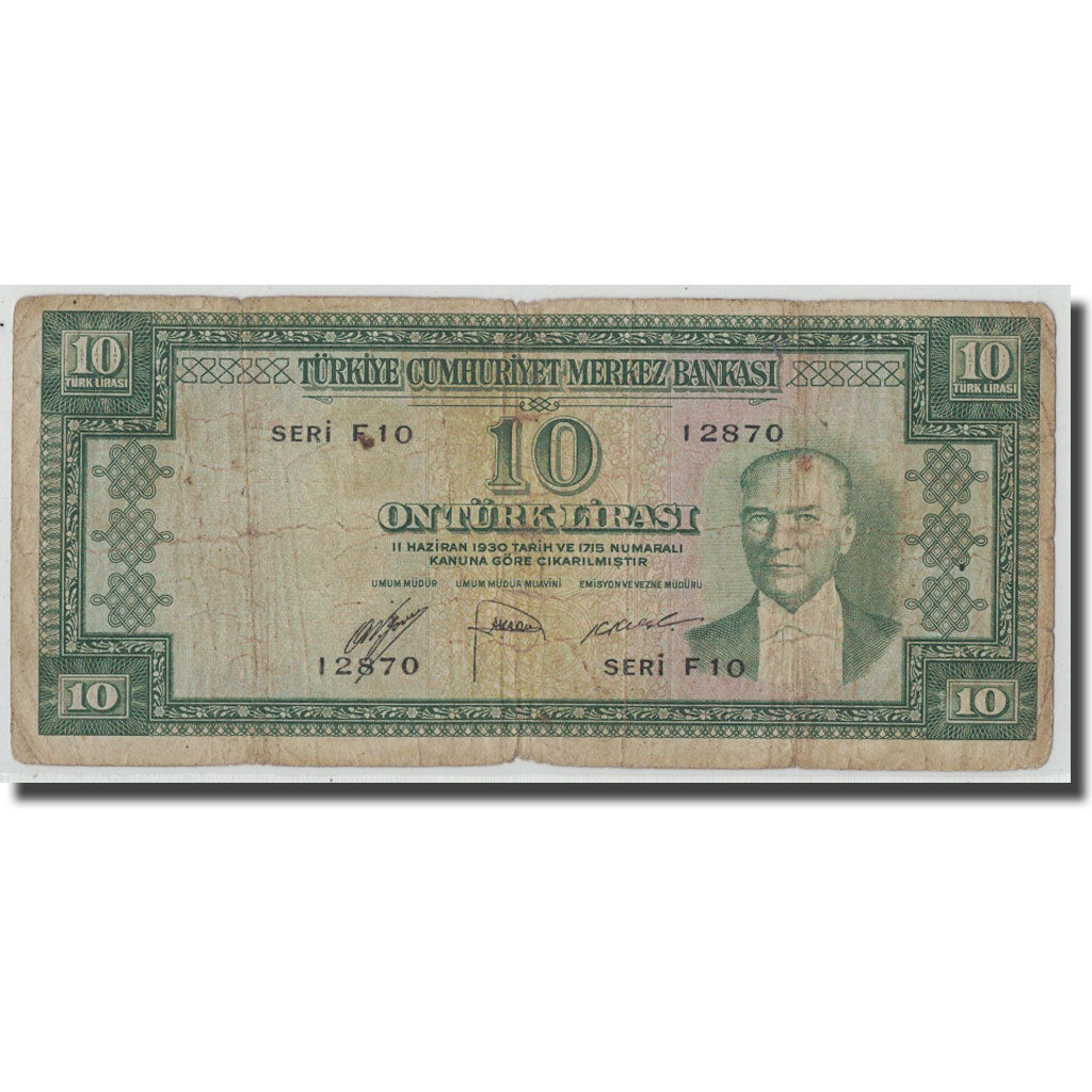 Banknote, Turkey, 10 Lira, L.1930, 1930-06-11, KM:156a, F(12-15)