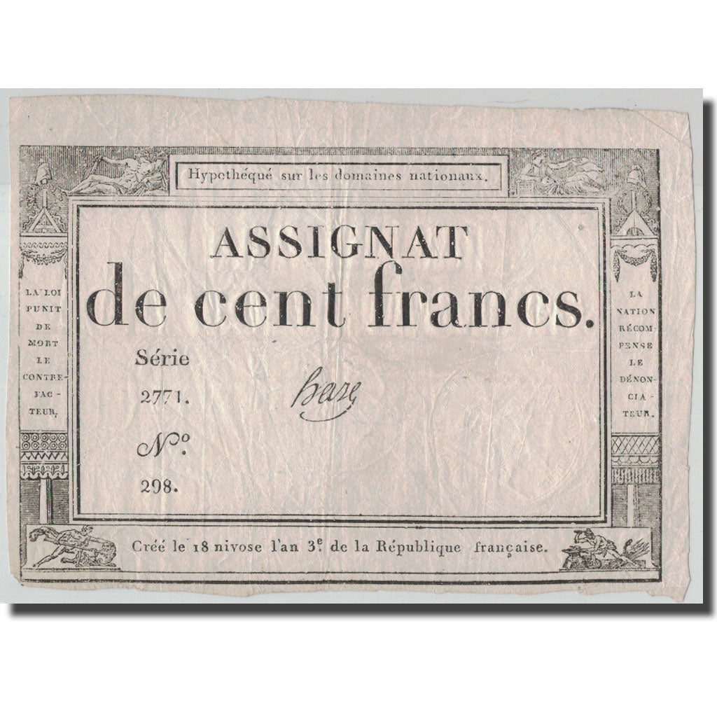 France, 100 Francs, 1795, Haze, 1795-01-07, VF(20-25), KM:A78, Lafaurie:173