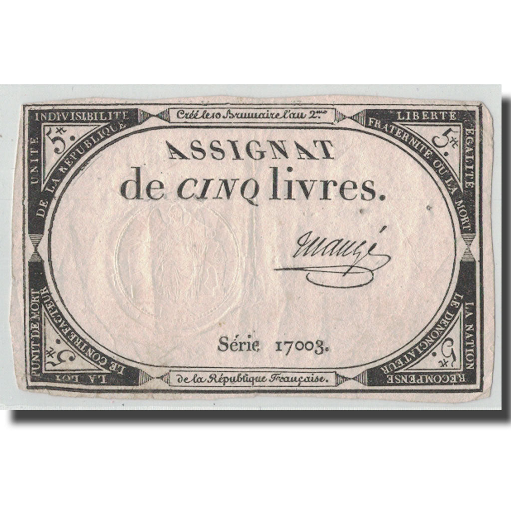 Francia, 5 Livres, 1793, Mange, 1793-10-31, MB+, KM:A76, Lafaurie:171