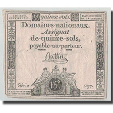 France, 15 Sols, 1792, Buttin, 1792-01-04, VF(20-25), KM:A54, Lafaurie:149