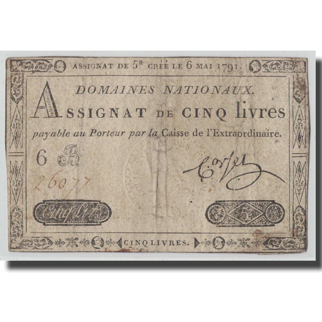 France, 5 Livres, 1791, Corsel, 1791-05-06, F(12-15), KM:A42, Lafaurie:137