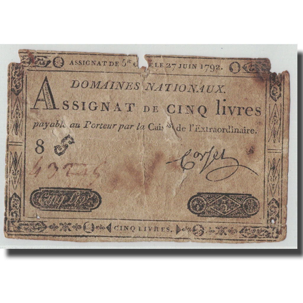 Frankreich, 5 Livres, 1792, Corsel, 1792-06-27, SGE, KM:A60, Lafaurie:155