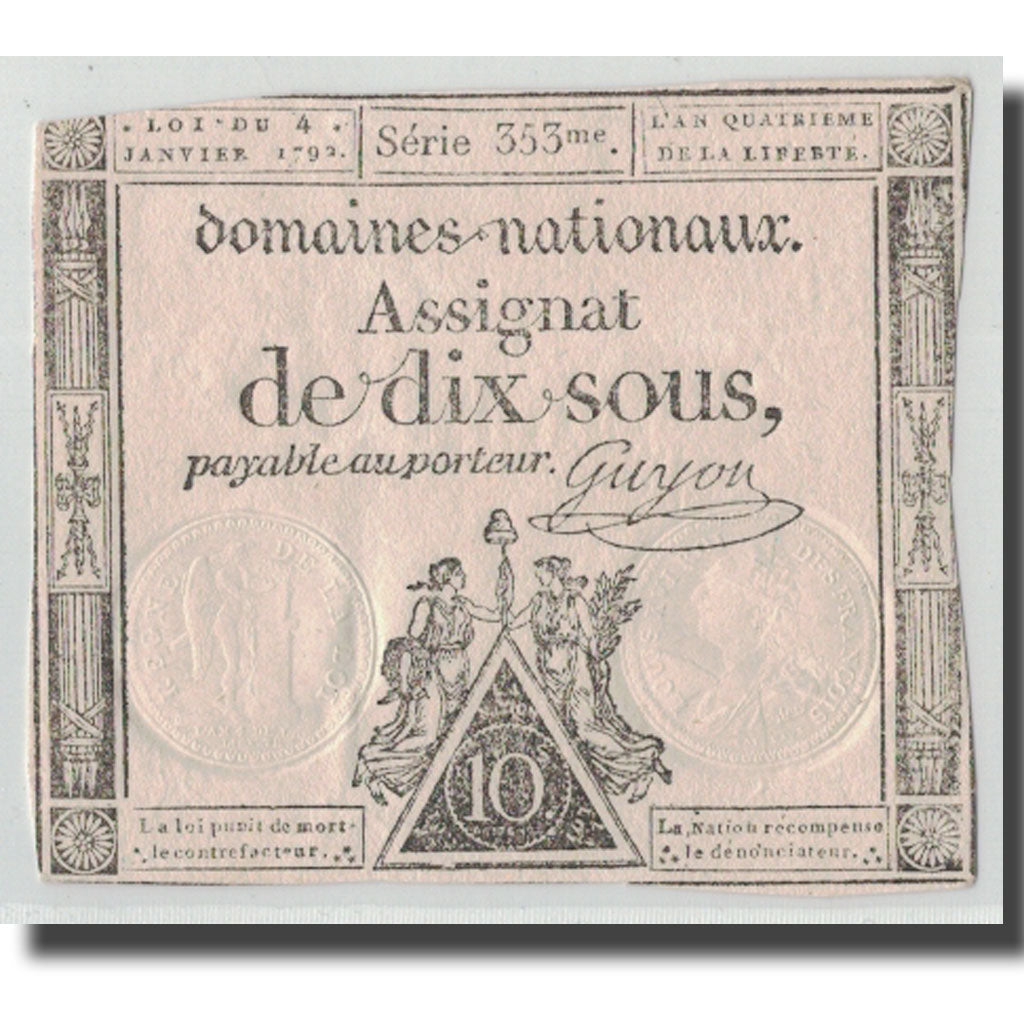 France, 10 Sous, 1792, Guyon, 1792-01-04, TTB, KM:A53, Lafaurie:148
