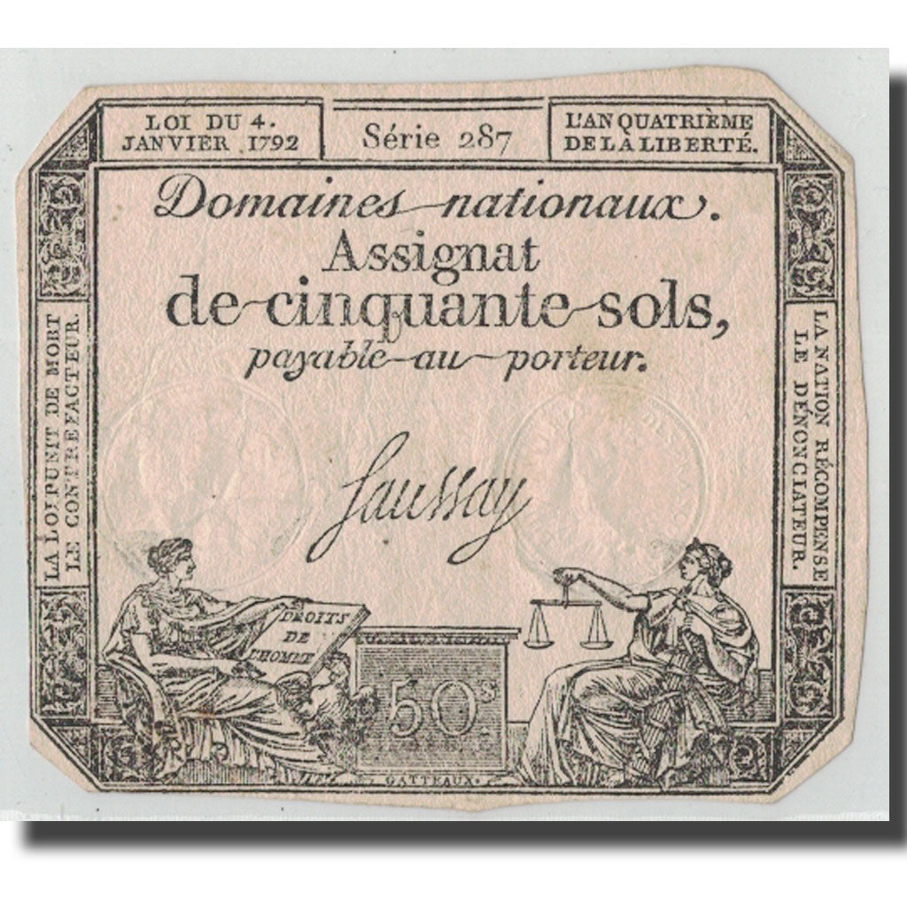 France, 50 Sols, 1792, Faussay, 1792-01-04, VF(30-35), KM:A56, Lafaurie:150