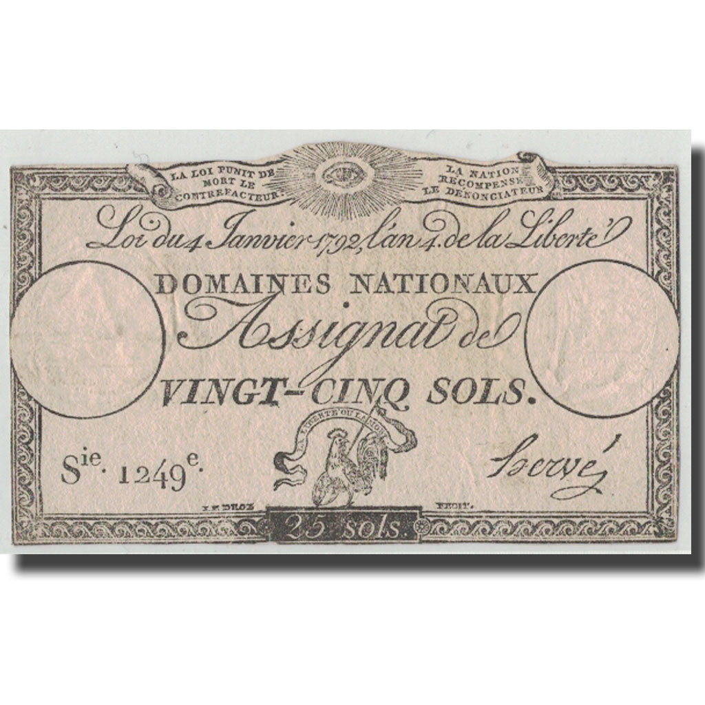France, 25 Sols, 1792, Hervé, 1792-01-04, AU(50-53), KM:A55, Lafaurie:150