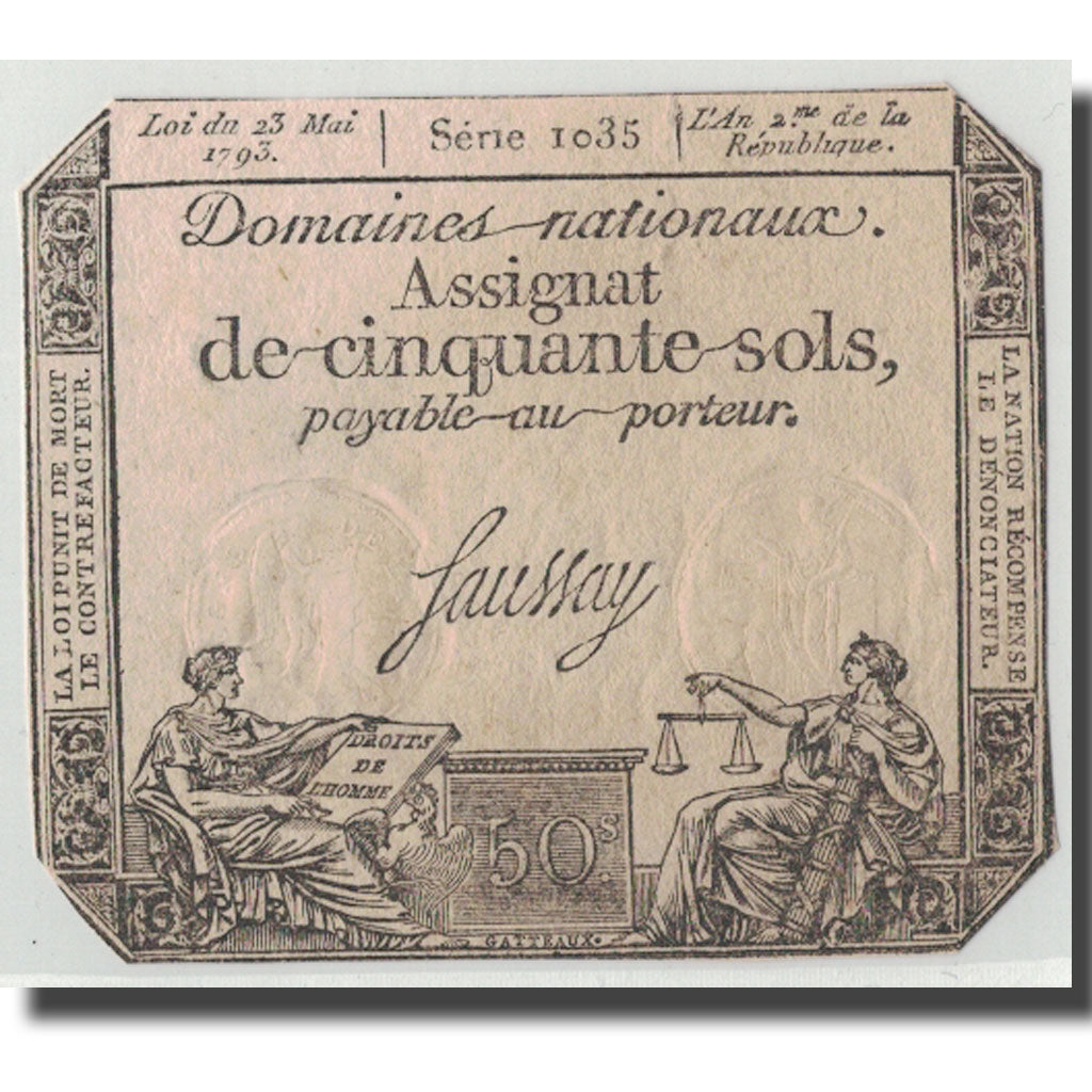 France, 50 Sols, 1793, Saussay, 1793-05-23, AU(55-58), KM:A70b, Lafaurie:167
