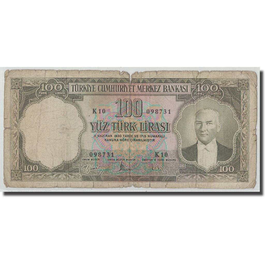 Banknote, Turkey, 100 Lira, L.1930, 1930-06-11, KM:169a, F(12-15)