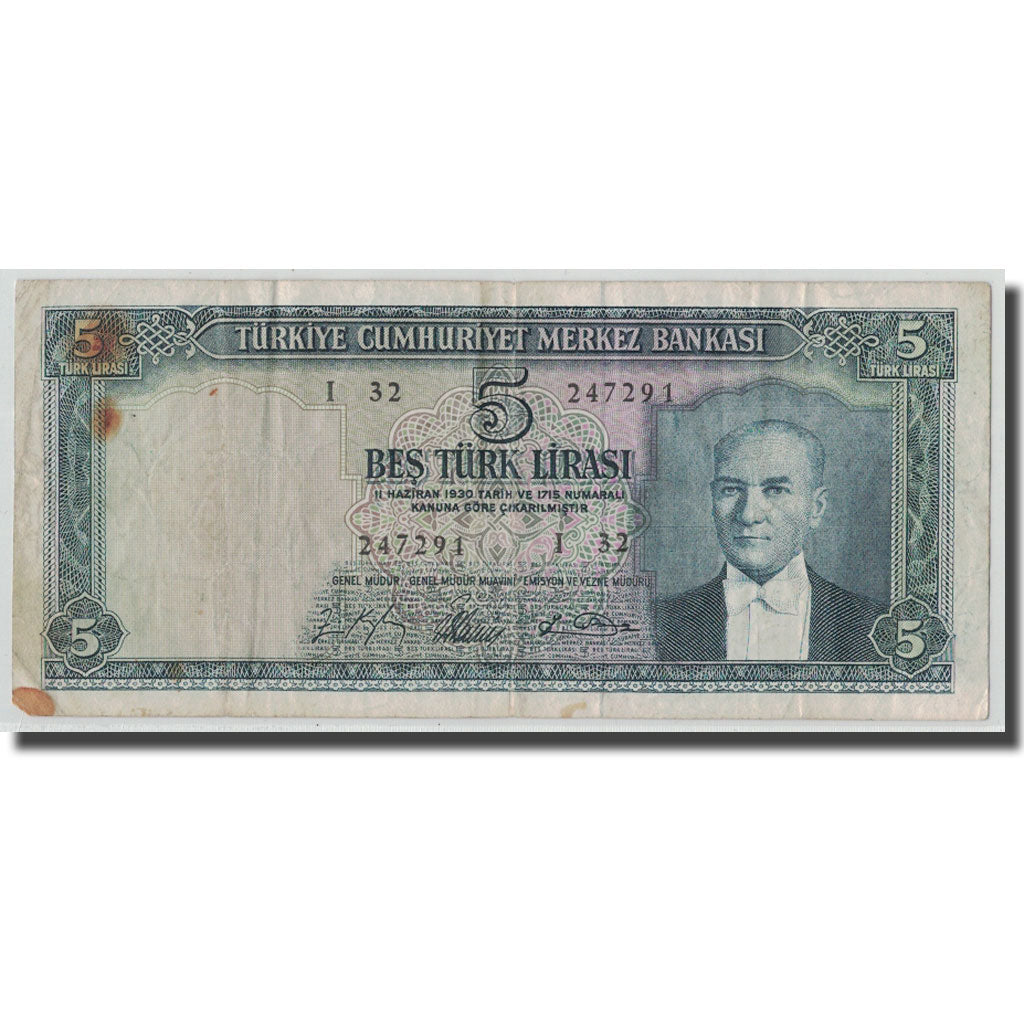 Banknote, Turkey, 5 Lira, L.1930, 1965-01-04, KM:174a, VF(20-25)