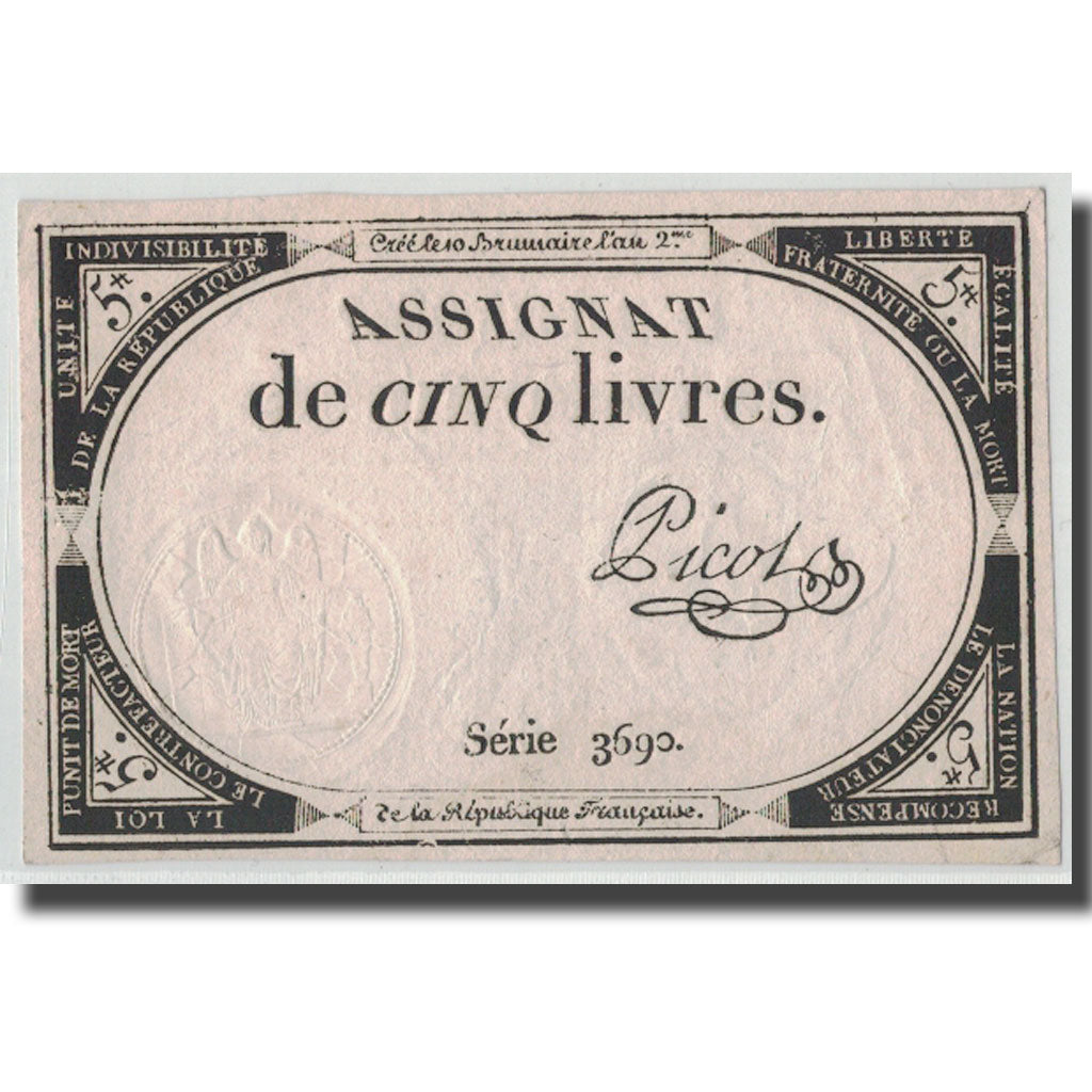 France, 5 Livres, 1793, Picot, 1793-10-31, EF(40-45), KM:A76, Lafaurie:171