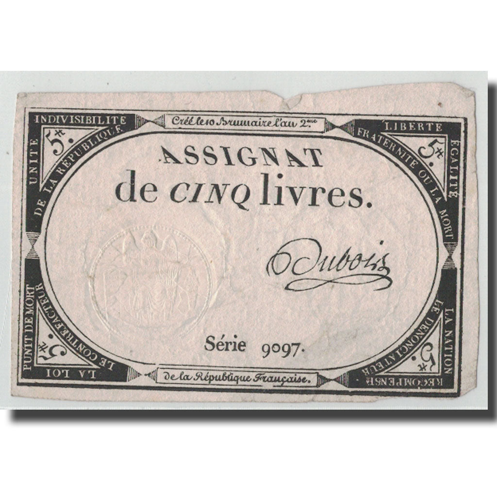 France, 5 Livres, 1793, Dubois, 1793-10-31, VF(20-25), KM:A76, Lafaurie:171