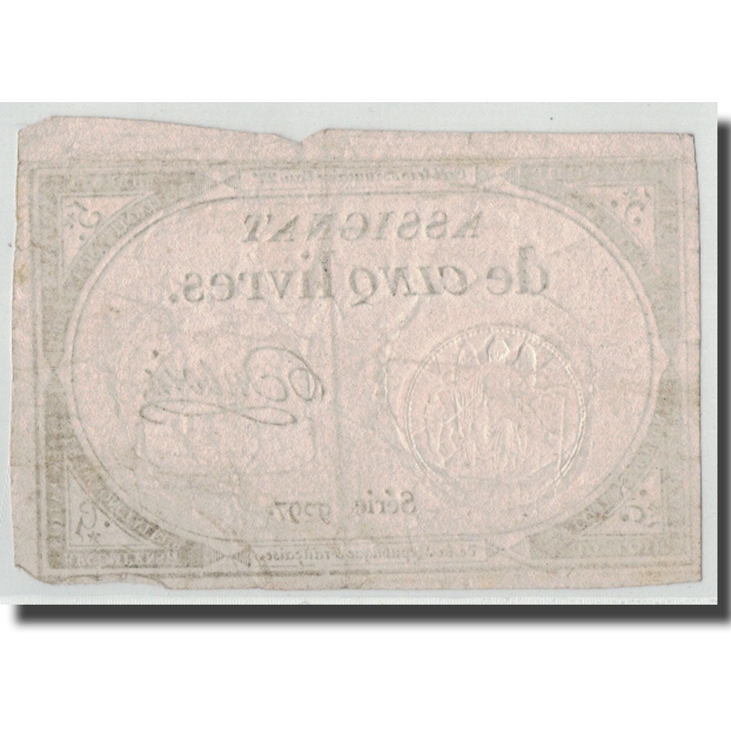 France, 5 Livres, 1793, Dubois, 1793-10-31, VF(20-25), KM:A76, Lafaurie:171