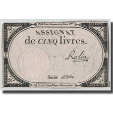 France, 5 Livres, 1793, Rolin, 1793-10-31, B+, KM:A76, Lafaurie:171