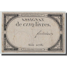 France, 5 Livres, 1793, Fontaine, 1793-10-31, F(12-15), KM:A76, Lafaurie:171
