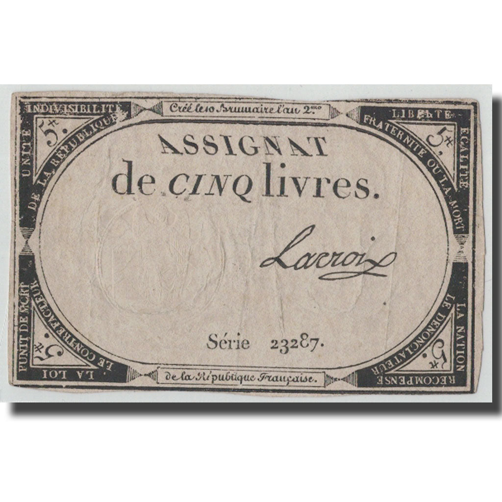 France, 5 Livres, 1793, Lacroix, 1793-10-31, F(12-15), KM:A76, Lafaurie:171