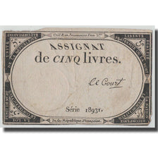 France, 5 Livres, 1793, Lecourt, 1793-10-31, F(12-15), KM:A76, Lafaurie:171