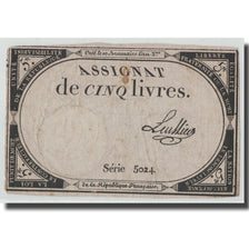 France, 5 Livres, 1793, Leullier, 1793-10-31, F(12-15), KM:A76, Lafaurie:171