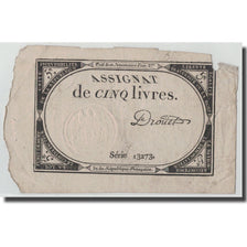 France, 5 Livres, 1793, Drouet, 1793-10-31, B+, KM:A76, Lafaurie:171