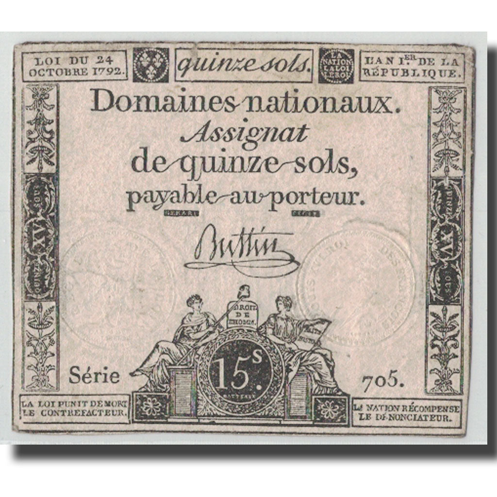 France, 15 Sols, 1792, Buttin, 1792-10-24, B+, KM:A65, Lafaurie:160