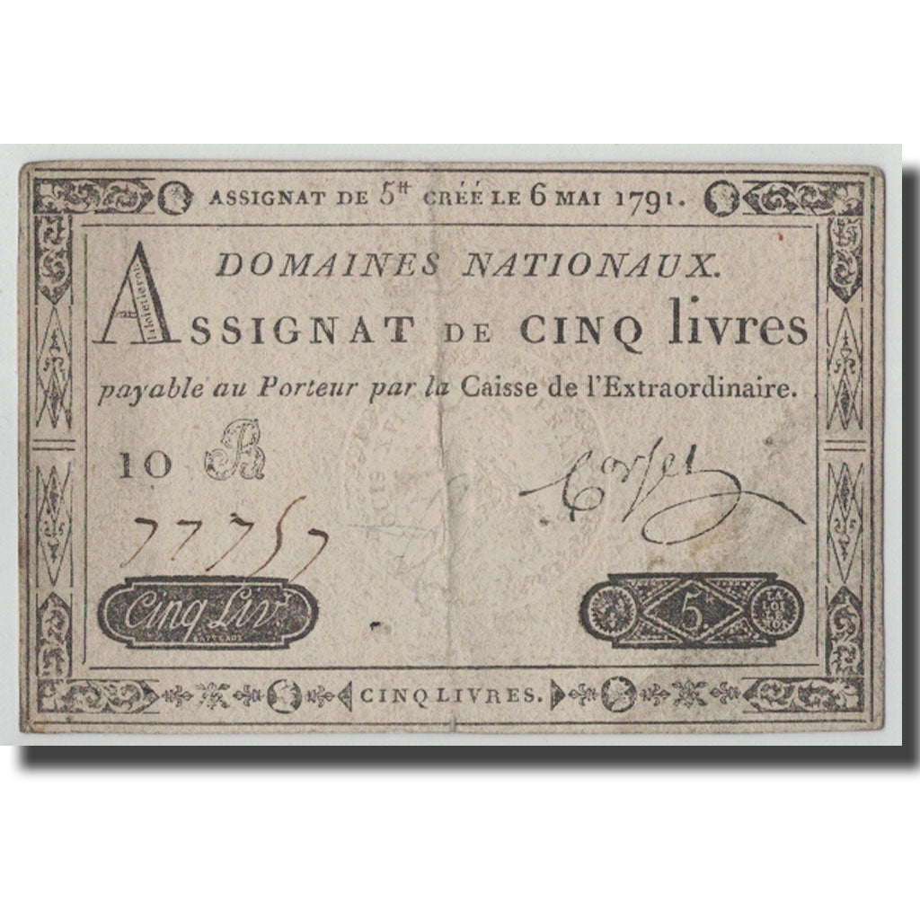 France, 5 Livres, 1791, Corsel, 1791-05-06, TB, KM:A42, Lafaurie:137