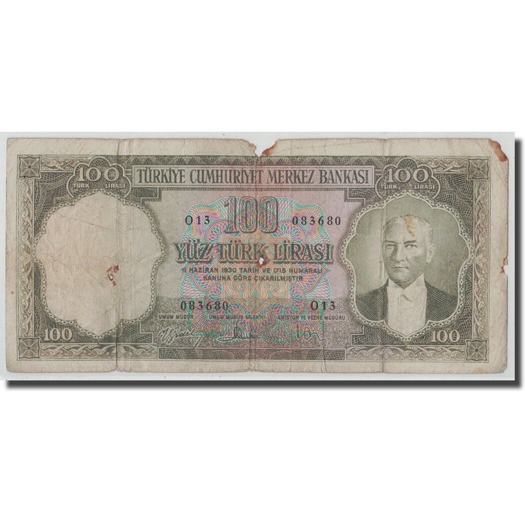 Banknote, Turkey, 100 Lira, L.1930, 1930-06-11, KM:169a, F(12-15)