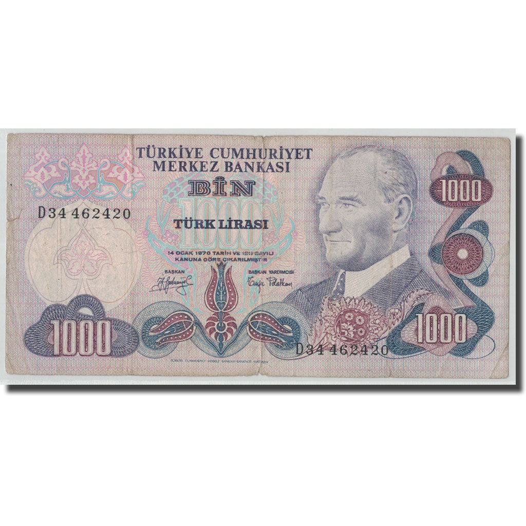 Geldschein, Türkei, 1000 Lira, L.1970, 1970-01-14, KM:191, SGE+