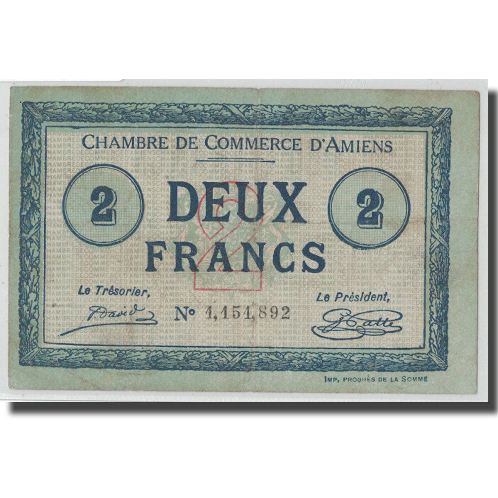 France, Amiens, 2 Francs, 1915, TB, Pirot:7-46