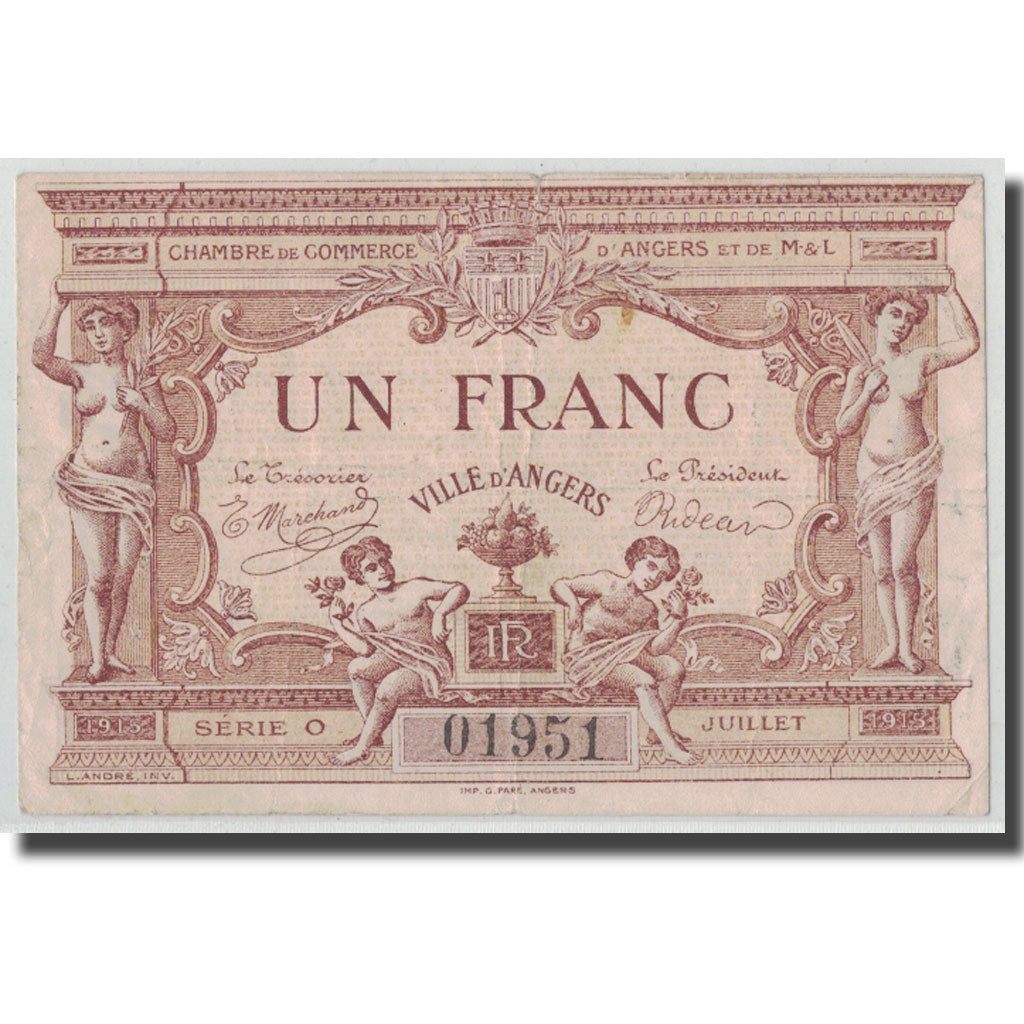 Frankrijk, Angers, 1 Franc, 1915, TTB, Pirot:8-6