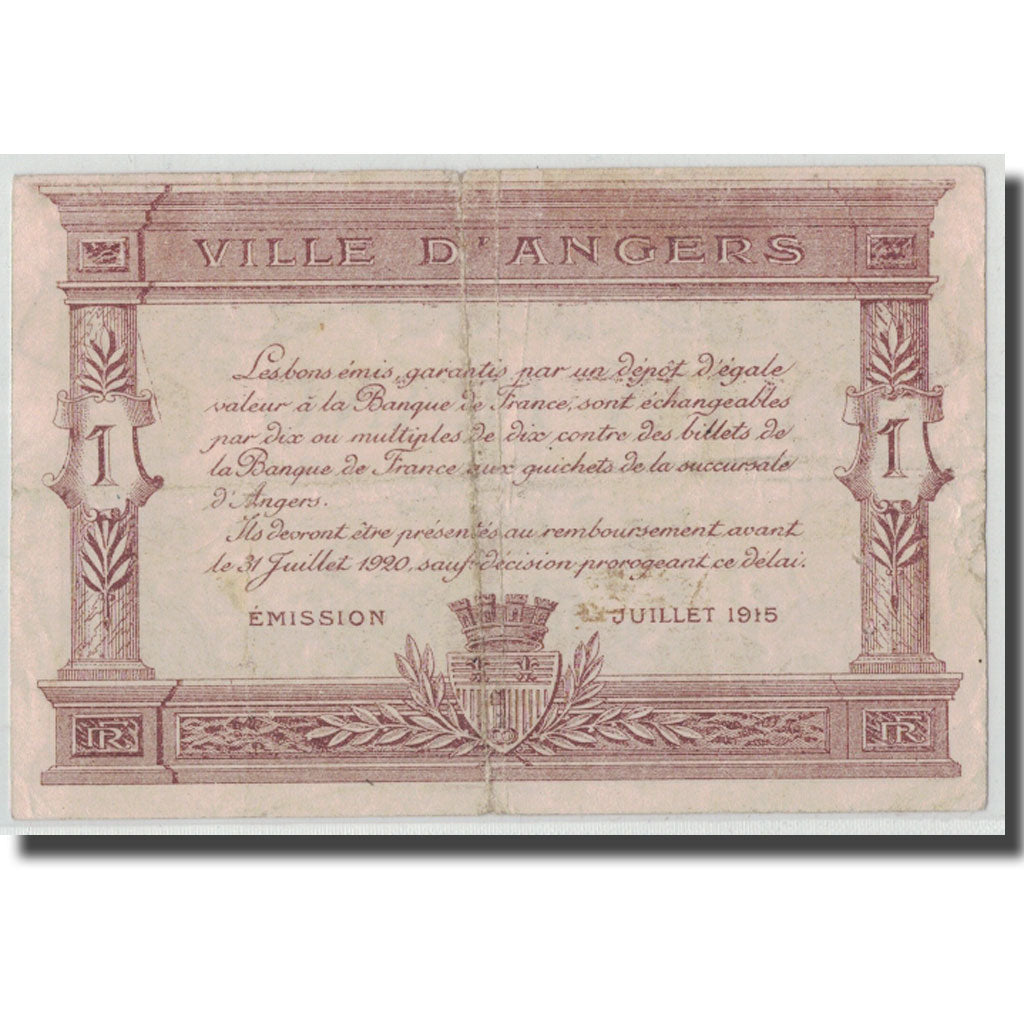 Frankrijk, Angers, 1 Franc, 1915, TTB, Pirot:8-6