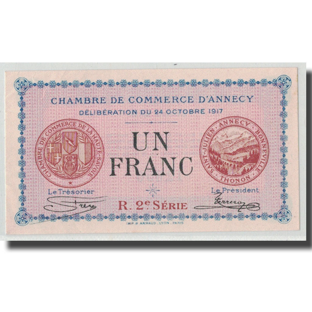 France, Annecy, 1 Franc, 1917, NEUF, Pirot:10-12