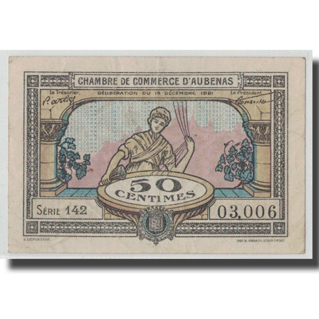 France, Aubenas, 50 Centimes, 1921, EF(40-45), Pirot:14-1