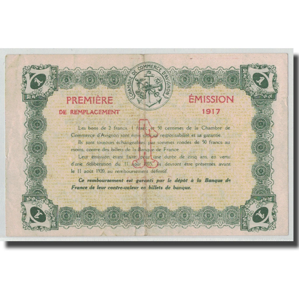 France, Avignon, 1 Franc, 1915, EF(40-45), Pirot:18-17
