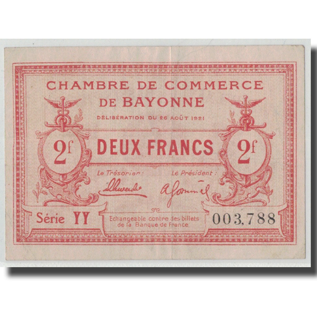 France, Bayonne, 2 Francs, 1921, EF(40-45), Pirot:21-71