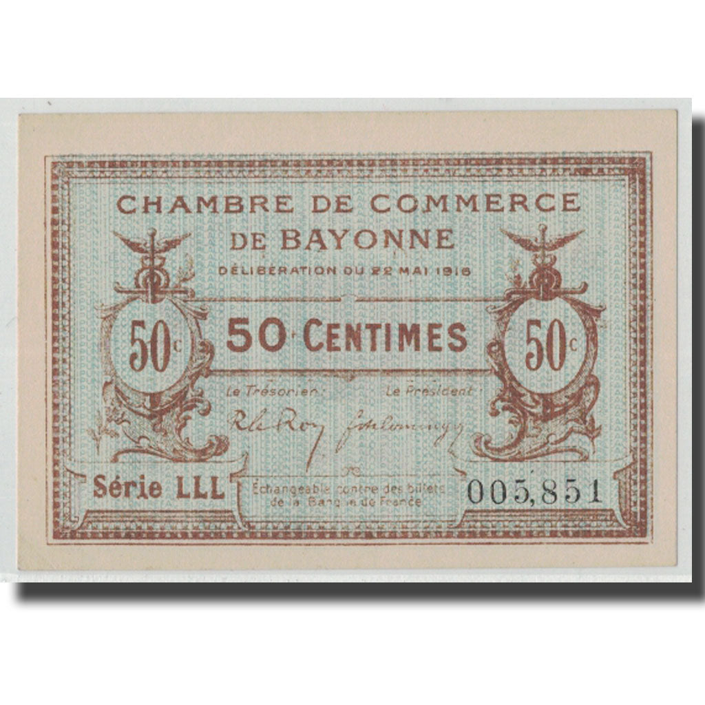 France, Bayonne, 50 Centimes, 1916, AU(55-58), Pirot:21-24