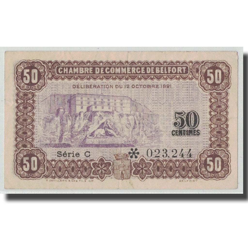 France, Belfort, 50 Centimes, 1921, VF(30-35), Pirot:23-56