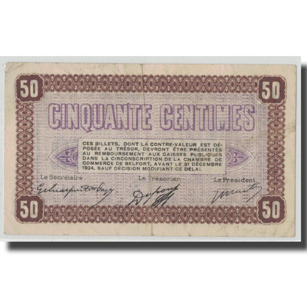 France, Belfort, 50 Centimes, 1921, VF(30-35), Pirot:23-56